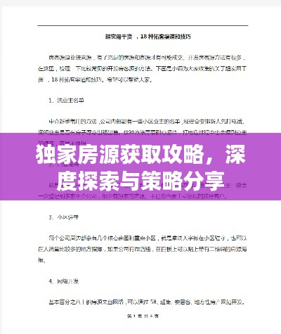 獨(dú)家房源獲取攻略，深度探索與策略分享
