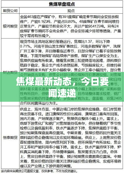焦煤最新動(dòng)態(tài)，今日要聞速遞