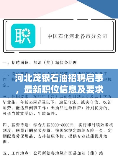 河北茂銀石油招聘啟事，最新職位信息及要求速覽